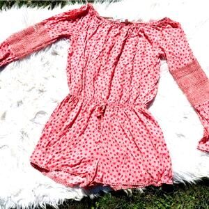 Wallflower Pink Floral Flower Romper Long Sleeve New NWT Size Medium M Crochet